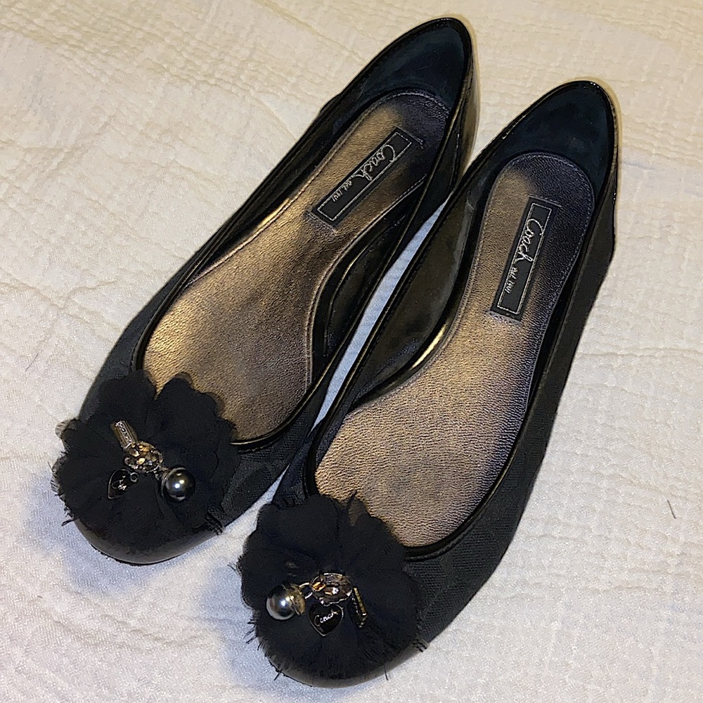 Coach Black Floral Toe Ballet Flats